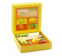 Djeco Planche à découper en Bois avec Couteau, Fruits et légumes, DJ06526, Multicolore