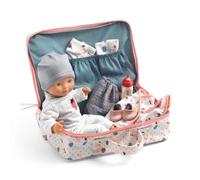 Djeco POMEA Poupée vanille dans un coffret - Poupée de bébé 32 cm avec accessoires, corps doux, yeux endormis, vêtements et accessoires - À partir de 18 mois - Poupée pour les déplacements