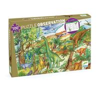 Djeco Puzzle d'observation Dinosaures et livret 100 pièces Multicolore TU