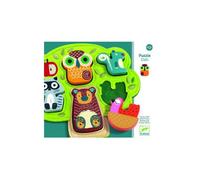 DJECO Puzzle en bois Oski - Encastrement animaux multicolore, 12+ mois (21 x 25 x 2,2 cm)