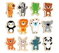 DJECO Puzzle Magnétique dès 2 Ans (24 Pièces en Bois) - Design Jungle - 12 Animaux de 2 Pièces et Boîte de Rangement - Créativité pour Tout Petits