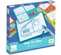 DJECO Step by Step Arthur et Co - Jeu Éducatif Dessin pour Apprendre à Dessiner Pas à Pas, dès 4 ans - Effaçable, Réutilisable - Contient 1 Planche Veleda, 1 Feutre Effaçable, 1 Chiffon et 24 Modèles