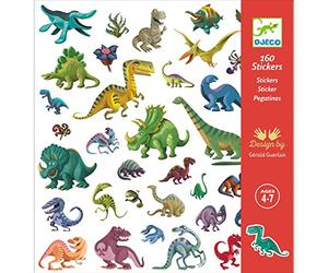 DJECO, Stickers dinosaures, Enfants 4 à 7 ans, 160 pièces | Loisirs Créatifs et Artistiques, Activité Manuelle, Création Ludique, Autocollants Résistants, 2 Planches