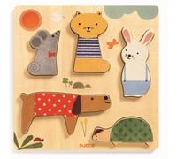 DJECO Wooden Block Puzzle Pets jeu de formes 12m+ 1 pcs