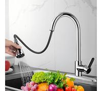 Djedjeo Robinet de cuisine amovible robinet de cuisine pivotant à 360 °, mélangeur de cuisine en acier inoxydable à 3 modes, robinet haute pression pour évier de cuisine (chrome-h)