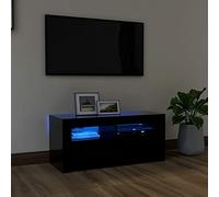 DJEKA Meuble TV LED Meuble TV Bois Meuble TV Haute Banc TV Meuble Television Meuble TV avec Rangement Table TV Salon Banc tv-Noir-90x35x40 cm
