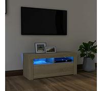 DJEKA Meuble TV LED Meuble TV Bois Meuble TV Haute Banc TV Meuble Television Meuble TV avec Rangement Table TV Salon Banc TV-Chêne sonoma-90x35x40 cm