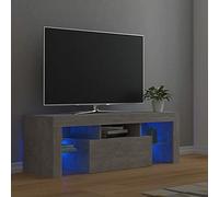 DJEKA Meuble TV LED Haute en Bois avec Rangement - Banc TV Salon Gris Béton - 120x35x40 cm