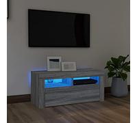 DJEKA Meuble TV LED Meuble TV Bois Meuble TV Haute Banc TV Meuble Television Meuble TV avec Rangement Table TV Salon Banc TV-Sonoma gris-90x35x40 cm