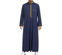 Djellaba Homme Boubou Africain Qamis Prière Avec Poche Secrète Pour Étui De Coran Portable À Motifs Géométriques Coupe Évasée Moderne Caftan Dengri Tunisien Peignoirs Marine-e M