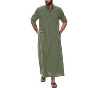 Djellaba Homme Boutons à Col Montant Qamis Homme Musulman Priere Islamique avec Poches Jelaba Robe Chemise Longue Fendue Kamis Caftan Marocain Manches Longues Abaya Dubai Kaftan Ramadan Jalabiya Thobe