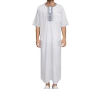 Djellaba Homme Capuche - Chemise Longue Brodée Tunisienne pour Homme avec Poches Tenue Moyenne pour Homme (White M)