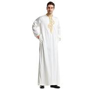 Djellaba Homme Dengri Tunisien Abaya Sport Zip Complet Pour Sortie Décontractée Islamique De Chef Soie Brodée Caftan Prestige Maroc Tunique Femme Qamis Marocaine b-Blanc 3XL