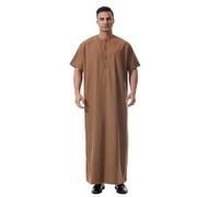 Djellaba Homme Maillot De Bain Musulman Peignoirs Qamis Prière avec Poche Secrète pour Étui Coran Portable Tunique Légère Anti-Transpiration Marocaine Robe D'été Caftan Deguisement Aladin Adulte Café