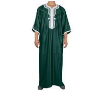 Djellaba Homme Maillot De Bain Musulman Qamis Blanc 100% Lin Naturel pour Confort en Prière Et Sommeil Chef Soie Brodée Caftan Prestige Maroc Tenue Africaine Marocaine Peignoirs a-Vert M