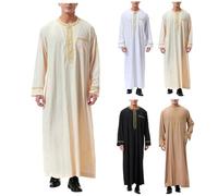 Djellaba Homme Musulman Col Montant Islamique Vêtements De Prière Qamis Caftan Manche Longue Couleur Unie Moyen-Orient Pakistan Caftan Musulmans Musulman Chemise De Nuit Longue