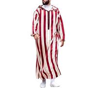 Djellaba Homme Musulman Peignoirs Boubou Africain en Coton Écoresponsable Léger Ramadan Design Marocain Traditionnel Brodé Qamis Maillot De Bain Deguisement Aladin Adulte Tunique Caftan Rouge-C 4XL