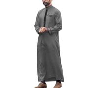 Djellaba Homme Musulman Uni à Col Montant Ramadan Eid Style Ethnique Marocain Coton Chemise De Nuit Grande Taille Abaya Homme Robe Kaftan Boutonnée Confortable Dubaï Coupe Universelle