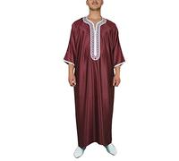 Djellaba Homme Ramadan Eid Artisanat Traditionnel Marocain Prière Qamis Homme Dubai Homme Saoudien Vintage Chemise Soiree Qamis Lâche Robe Robe Kaftan Boutonnée pour Ethnique, Mariage, Soirée