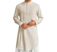 Djellaba Homme Ramadan Eid Uni à Col Montant Ramadan Eid Tunique Confortable Chemise Ihram Vêtements pour Hommes Rayée à Capuche Élégante Tunique Abaya pour Ethnique, Mariage, Soirée