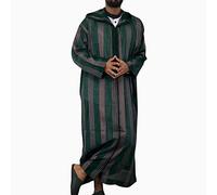 Djellaba Homme Rayée à Capuche avec Fermeture Eclair Djellaba Priere Islamique Qamis Homme Caftan Robe Marocaine Jelaba Musulman Moyen-Orient Abaya Ramadan de Prière Maxi Kamis