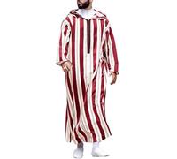 Djellaba Homme Rayée à Capuche avec Fermetures Eclair Jellaba Priere Islamique Qamis Homme Caftan Robe Marocaine Jelaba Musulman Moyen-Orient Abaya Ramadan de Prière Maxi Kamis