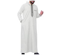 Djellaba Homme Rayée à Capuche avec Fermetures Eclair Qamis Homme Priere Islamique Jellaba Caftan Marocain Robe Chemise Longue Jelaba Musulman Moyen-Orient Abaya Ramadan Kamis Jalabiya Kaftan Dubai