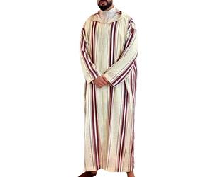 Djellaba Homme Rayée à Capuche avec Fermetures Eclair Qamis Homme Priere Islamique Jellaba Caftan Marocain Robe Chemise Longue Jelaba Musulman Moyen-Orient Abaya Ramadan Kamis Jalabiya Kaftan Dubai