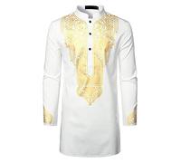 Djellaba Homme Uni à Col Montant Ramadan Eid de Prière Qamis Homme Priere Islamique Robe Blanche Longue Jelaba Hommes Musulman Manteau Abaya Robe Marocain Caftan Hommes Kaftan Kamis Jalabiya Lin