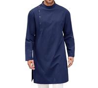 Djellaba Musulman Abaya Homme Grand Taille 3xl-5xl Pour Musulmans Grandes Silhouettes Moderne Slim Fit Sans Broderie Minimaliste Quotidien Qamis Tunique Caftan Marocaine Tenue Africaine 4-Bleu M