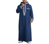 Djellaba Musulman pour Homme avec Capuche Islamique Vêtements de Prière Qamis Caftan Manche Longue Moyen-Orient Pakistan Musulmans Chemise Nuit Caftan Jelaba Musulmane Ethnique Thobe