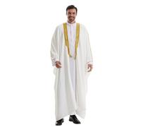 Djellaba Musulman Tenue Africaine Homme Qamis Saoudien Premium Avec Col Brodé Pour Occasions Spéciales Costume Africain Complet Bazin Teint En Bleu Roi Caftan Robe D'été Marocaine Femme Blanc L