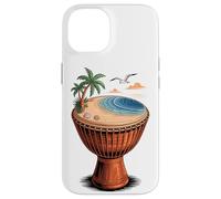 Djembé Plage Tropique Mer Palmiers Art Rythme Musique Visuel Coque pour iPhone 14