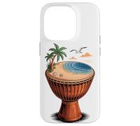 Djembé Plage Tropique Mer Palmiers Art Rythme Musique Visuel Coque pour iPhone 14 Pro