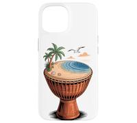 Djembé Plage Tropique Mer Palmiers Art Rythme Musique Visuel Coque pour iPhone 15