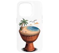 Djembé Plage Tropique Mer Palmiers Art Rythme Musique Visuel Coque pour iPhone 15 Pro