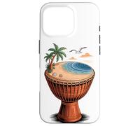Djembé Plage Tropique Mer Palmiers Art Rythme Musique Visuel Coque pour iPhone 16 Pro