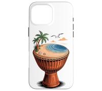 Djembé Plage Tropique Mer Palmiers Art Rythme Musique Visuel Coque pour iPhone 16 Pro Max