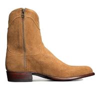 DJFOG Bottes de Chevalier de Motard pour Hommes, Bottes Courtes en Daim, Chaussures d'équitation à Bout Rond, Style Cowboy Occidental Vintage, Grandes Chaussures à Fermeture éclair