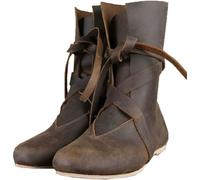 DJFOG Bottes de Chevalier médiévales en Cuir PU, Bottes de Cosplay médiévales Renaissance pour Hommes et Femmes, Bottes Vintage à Fond Plat, Chaussures à Lacets,Marron,45 EU