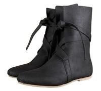 DJFOG Bottes de Chevalier médiévales en Cuir PU, Bottes de Cosplay médiévales Renaissance pour Hommes et Femmes, Bottes Vintage à Fond Plat, Chaussures à Lacets,Noir,39 EU