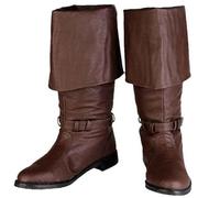DJFOG Bottes de Chevalier médiévales pour Hommes, Bottes Hautes de Pirate Vintage, Bottes de Cowboy en Cuir PU, Accessoires de Costume de Cosplay d'halloween,Marron,46 EU