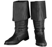 DJFOG Bottes de Chevalier médiévales pour Hommes, Bottes Hautes de Pirate Vintage, Bottes de Cowboy en Cuir PU, Accessoires de Costume de Cosplay d'halloween,Noir,45 EU