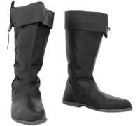 DJFOG Bottes de Chevalier médiévales pour Hommes, Bottes Hautes de Pirate Vintage, Bottes de Cowboy en Cuir PU, Accessoires de Costume de Cosplay d'halloween,Noir,41 EU