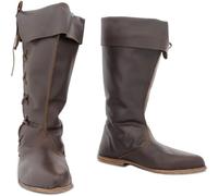 DJFOG Bottes de Chevalier Médiévales pour Hommes, Hautes de Pirate Vintage, Cowboy en Cuir PU, Accessoires de Costume de Cosplay d'Halloween, Marron, 45 EU