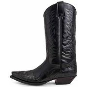 DJFOG Bottes de Chevalier pour Hommes, Bottes de Motard brodées, Bottes Hautes Vintage, Style Cowboy Occidental, Bottes de Moto à Bout Pointu,Noir,44 EU