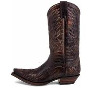 DJFOG Bottes de Chevalier pour Hommes, Bottes de Motard brodées, Bottes Hautes Vintage, Style Cowboy Occidental, Bottes de Moto à Bout Pointu,Marron,46 EU