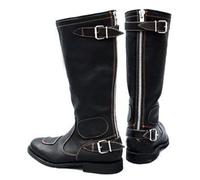DJFOG Bottes de Chevalier Style Cowboy Occidental pour Hommes, Bottes Hautes de Moto avec Boucle, Bottes Plates Vintage de Grande Taille, Chaussures d'équitation d'extérieur