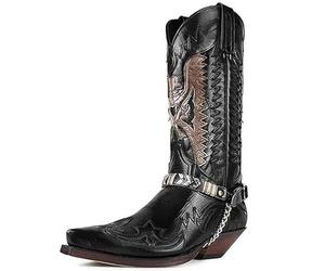 DJFOG Bottes de Cowboy occidentales brodées rétro pour Hommes, Bottes mi-Mollet résistantes à l'eau, Harnais à Bout Pointu, Bottes de Moto,Noir,46 EU