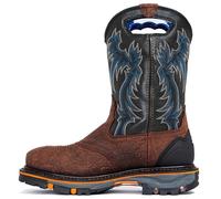 DJFOG Bottes de Cowboy occidentales en Cuir à Bout carré pour Hommes, mi-Mollet, Bottes de Travail décontractées, Bottes de Campagne brodées en Cuir, Bottes de Campagne Traditionnelles,Marron,43 EU